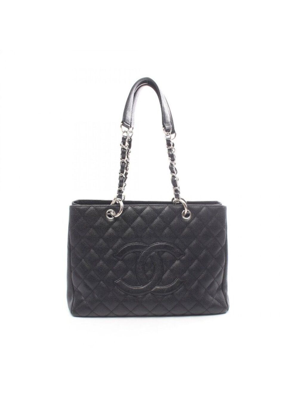 Chanel Tote Quilted Grand Shopping GST Black Caviar Leather Chain
